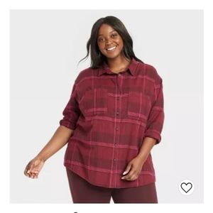 Women's Plus Size Long Sleeve Button-Down Flannel Tunic Shirt - Ava & Viv™